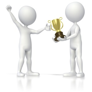 Stick Figure Receiving Trophy PowerPoint clipart graphic preview.