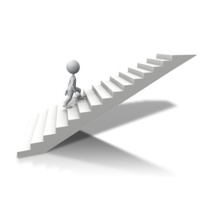 Stick Figure Climbing Up Stairs PowerPoint clipart graphic preview.