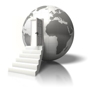Globe Open Door Enter PowerPoint clipart graphic preview.