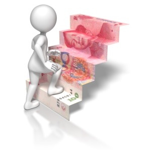 Stick Figure Climbing Chinese Money Stai PowerPoint clipart graphic preview.