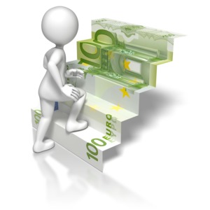 Stick Figure Climbing Euro Stairs PowerPoint clipart graphic preview.