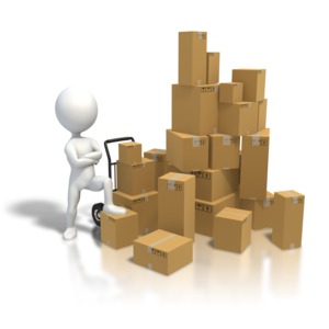 Standing By Pile Boxes PowerPoint clipart graphic preview.