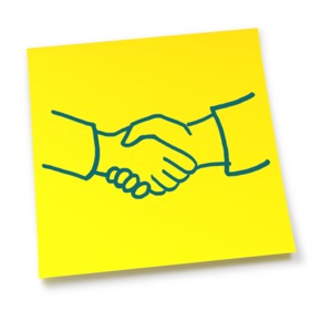 Yellow Sticky Note Handshake PowerPoint clipart graphic preview.