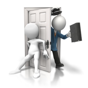 Shutting Door on Salesman PowerPoint clipart graphic preview.