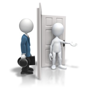 Open Door Welcoming Salesman PowerPoint clipart graphic preview.