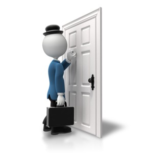 Salesman Knocking On Door PowerPoint clipart graphic preview.