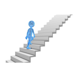 Glass Stick Figure Walking Up Stairs PowerPoint clipart graphic preview.