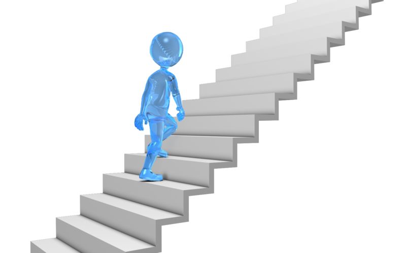 High-resolution clipart illustration of Glass Stick Figure Walking Up Stairs, designed for corporate operations tracking, strategic business execution, and professional reporting.