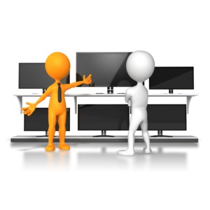stick figure selling merchanise PowerPoint clipart graphic preview.