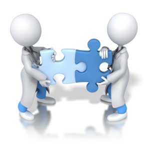 Doctors Solve Puzzle PowerPoint clipart graphic preview.