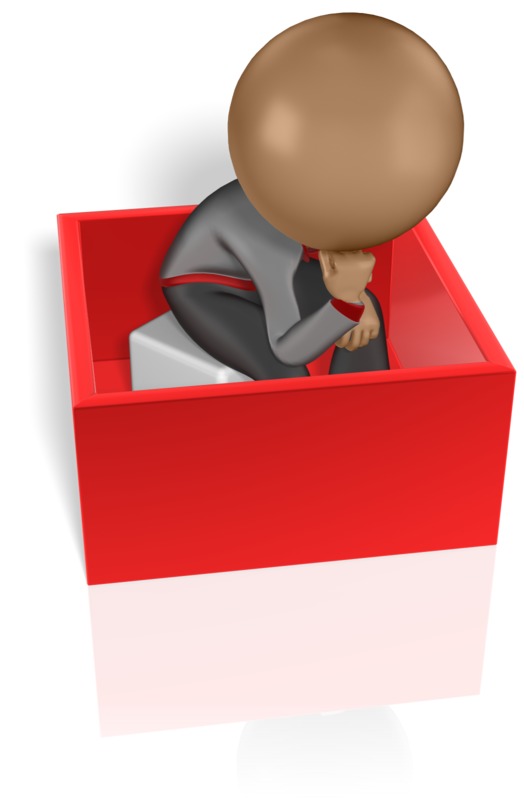 High-resolution clipart illustration of Thinking Inside The Box, designed for corporate project kickoff meetings, creative strategy brainstorming, and innovative product development pitches.