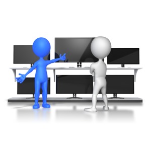 stick figure selling TVs PowerPoint clipart graphic preview.