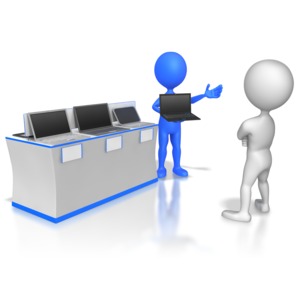 Slaes Stick Figure Selling Computers PowerPoint clipart graphic preview.