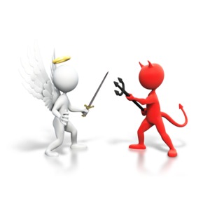 Good Vs Evil Fight PowerPoint clipart graphic preview.
