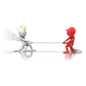 Angel Demon Tug Of War PowerPoint clipart graphic preview.
