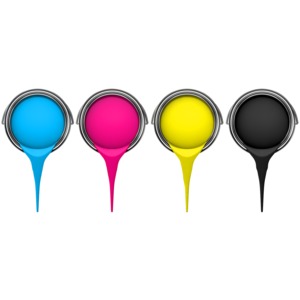 Cmyk Buckets Pouring Paint PowerPoint clipart graphic preview.