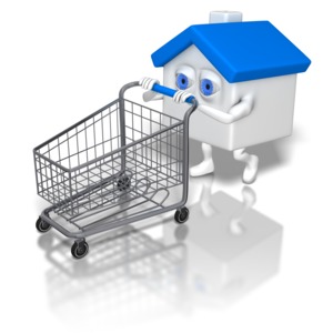 House Pushing Shopping Cart PowerPoint clipart graphic preview.