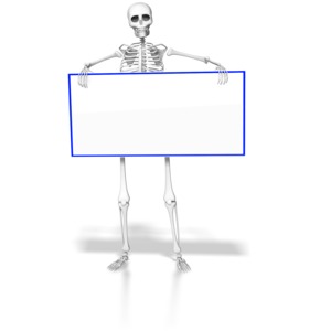 Skeleton Holding Blank Sign PowerPoint clipart graphic preview.