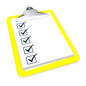 Clipboard With Five Checkmarks PowerPoint clipart graphic preview.