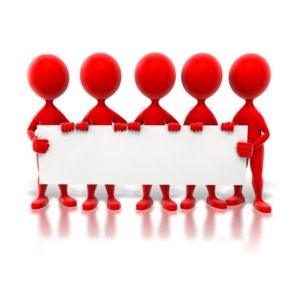 Colored Stick Figures Holding Sign PowerPoint clipart graphic preview.