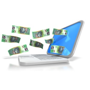 Australian Money Through Laptop PowerPoint clipart graphic preview.