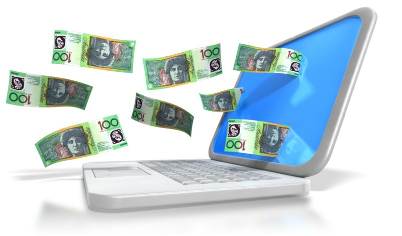 High-resolution clipart illustration of Australian Money Through Laptop, designed for digital transformation strategies, enterprise software training, and advanced information technology frameworks.