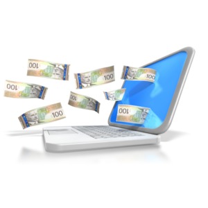 Canadian Money Through Laptop PowerPoint clipart graphic preview.