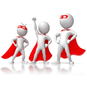 Three Stick Figure Superheros PowerPoint clipart graphic preview.