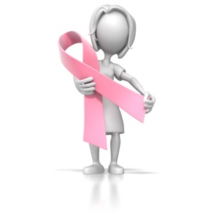Stick Figure Lady Holding Pink Ribbon PowerPoint clipart graphic preview.