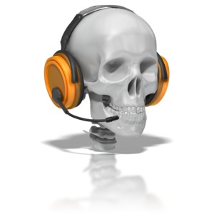 Skull Wearing Headset PowerPoint clipart graphic preview.