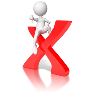 Sitting on X with Thumbs Down PowerPoint clipart graphic preview.