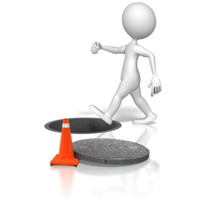 Stick Figure Walking Into Manhole PowerPoint clipart graphic preview.