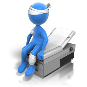 Patient Sitting With Bandages PowerPoint clipart graphic preview.