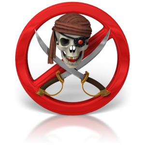 No Piracy Skull And Swords PowerPoint clipart graphic preview.