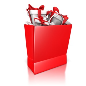 Shopping Bag Solid Color With Presents PowerPoint clipart graphic preview.