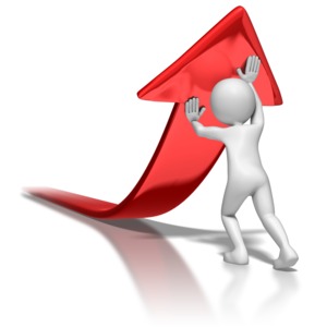 Stick Figure Pushing Arrow Upwards PowerPoint clipart graphic preview.