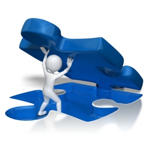 Stick Figure Lifting Puzzle Piece PowerPoint clipart graphic preview.
