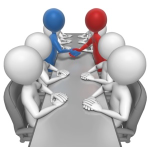 Stick Figures Agreement Meeting PowerPoint clipart graphic preview.