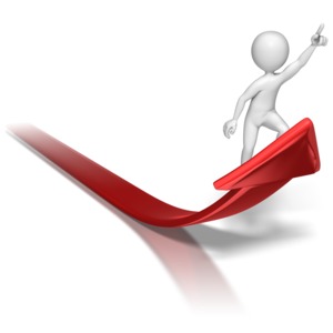 Stick Figure Riding Arrow Up PowerPoint clipart graphic preview.