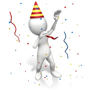 Stick Figure Blowing Party Favor PowerPoint clipart graphic preview.