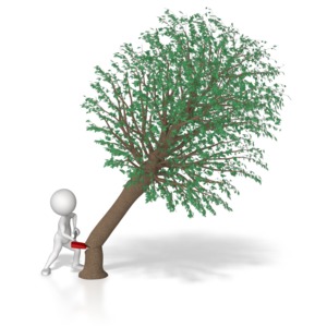 Stick Figure Chop Down Tree PowerPoint clipart graphic preview.