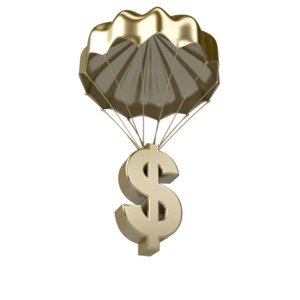 Golden Dollar Parachute PowerPoint clipart graphic preview.