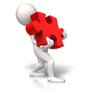Carrying Heavy Puzzle Piece PowerPoint clipart graphic preview.