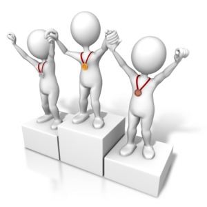 Winners Raising Hands PowerPoint clipart graphic preview.