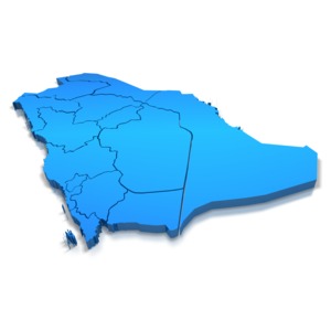 Saudi Arabia Blue Map Outline PowerPoint clipart graphic preview.