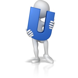 Stick Figure Holding Letter U PowerPoint clipart graphic preview.