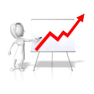 Woman Presenting Graph Increase PowerPoint clipart graphic preview.