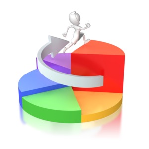 Woman Running Up Pie Chart PowerPoint clipart graphic preview.