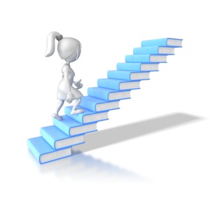 Woman Walking Up Books PowerPoint clipart graphic preview.