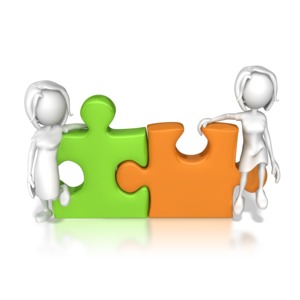 Women Puzzle Pieces Connected PowerPoint clipart graphic preview.